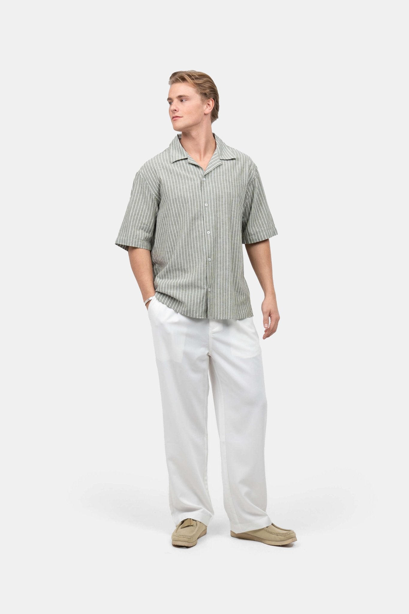 Kortærmet Hørskjorte Army Stribet | Skagen-clothing.dk